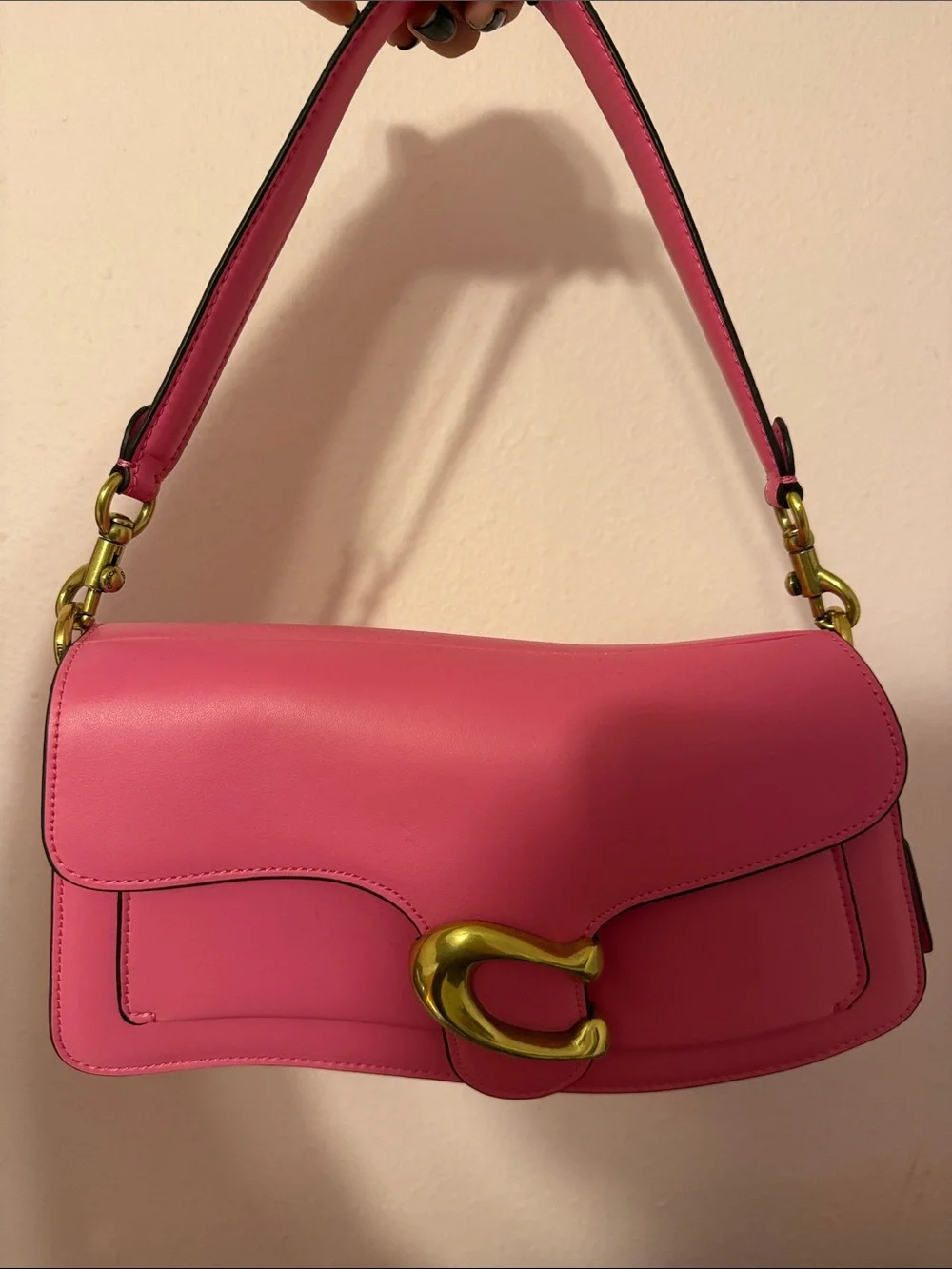 Pink Leather Shoulder Bag with Gold Hardware